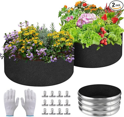 2 Sets 2 x 2 x 1 ft Raised Garden Bed Liner Bag, Breathable Grow Bed Fabric Liners with Clips and Gloves, Garden Box Non Woven Bag for Outdoor Plants Growth Keep Soil Isolation (No Garden Bed)