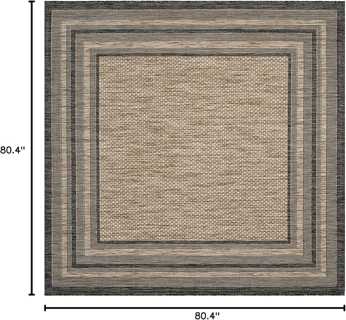 SAFAVIEH Washable Rug Outdoor Courtyard Collection - 6'7" Square, Natural & Black, Non-Shedding & Easy Cleaning, Ideal for Patio, Backyard, Mudroom (CY8475-37312)