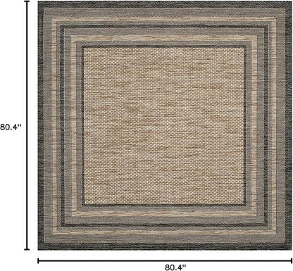 SAFAVIEH Washable Rug Outdoor Courtyard Collection - 6'7" Square, Natural & Black, Non-Shedding & Easy Cleaning, Ideal for Patio, Backyard, Mudroom (CY8475-37312)