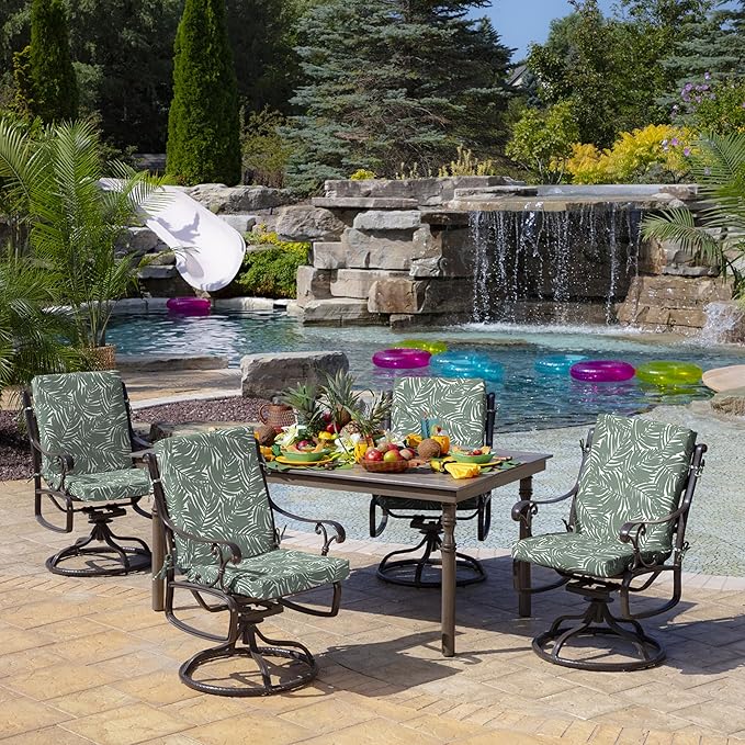 Arden 2-Pack Outdoor Patio Dining Chair Cushion, 20x44, Rain-Proof Seat Pad, Fade-Resistant Outdoor Cushion Sage King Palm