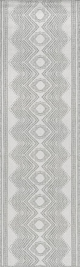 Nuloom Ranya Light Grey/Ivory, 2' x 8', Tribal Geometric, Soft and Cozy, High Traffic, Stain Resistant, Easy Clean, Durable Runner for Indoor/Outdoor Patio, Deck, Porch, Garden, Courtyard