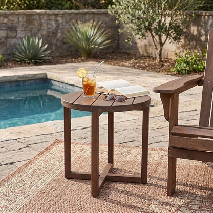 Christopher Knight Home Jara Outdoor Round Side Table, Slat Panel Small Coffee Table, Acacia Wood Side Desk for Backyard Balcony Garden, Weather Resistant Patio End Table, Dark Oak