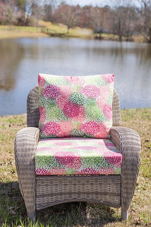 RSH DECOR Deep Seating Cushion with Pillow Back | 24” x 26” Seat | Water and Fade-Resistant Spun Fabric | Outdoor Chair Cushion Set for Patio Furniture | Dailey Pewter Black Floral