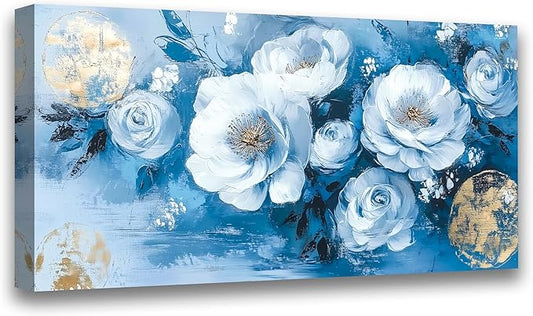 Abstract Wall Art Canvas Print Flower Painting Bathroom Decor Paintings Modern Style Living Room Bedroom Office Home Kitchen Decorations Nature Landscape Artwork Wooden Frame 20x40 inches