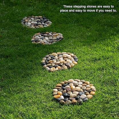 Natural River Rock Stepping Stones for Garden Walkway - Round Pebble Paver Mats with Mesh Backing - Decorative Outdoor Pathway Stones for Lawn, Backyard, Patio, and Landscaping (6 Pack, 9 Inch)