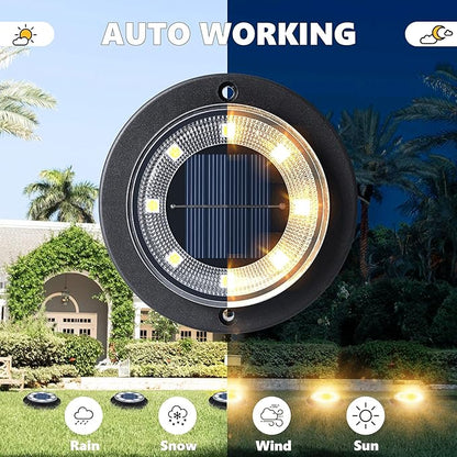 Flacchi Solar Lights Outdoor Waterproof - 2-in-1 Solar Powered Ground Lights Outdoor Solar Disk Light Landscape Light for Deck Step Patio Yard Pathway Walkway Driveway Garden (Warm White, 12 Pack)