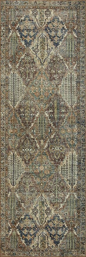 Loloi Magnolia Home by Joanna Gaines Banks Collection BAN-05 Spice/Blue 2'-6" x 7'-6", .13" Pile Height, Machine Washable, Runner Rug