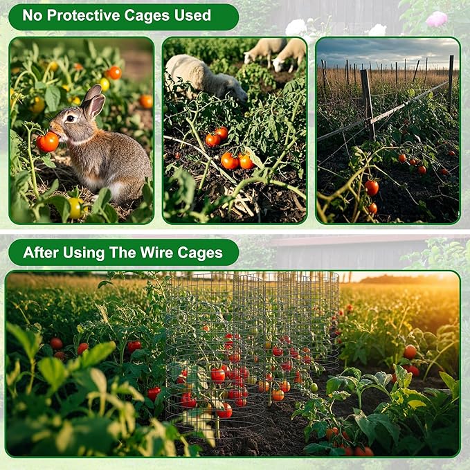 winemana 12 Set Plant Protectors Covers from Animals, 36 Pcs 24x12 Inch Metal Wire Garden Cages with Stakes & Ties, Outdoor Protection to Keep Rabbits Chickens Out for Flowers Vegetables (Black)