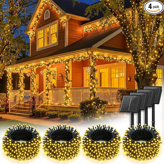 Brightown 4 Pack Solar String Lights Outdoor, Total 288Ft 800 LED Twinkle Fairy Lights Waterproof with 8 Modes Auto On/Off for Patio Tree Garden Party Home Wedding Christmas Decorations (Warm White)