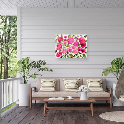 Trademark Fine Art Outdoor Canvas Art - Carrie Schmitt 'Floral Painting 1' Wall Art for Outdoor Spaces, Patios, or Gardens