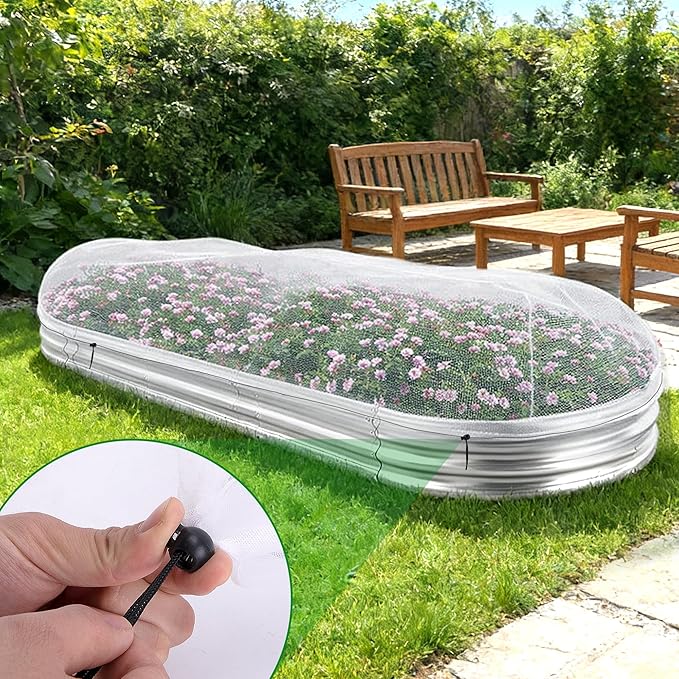 2 Pack Garden Netting for Raised Beds, 6.2x3.3x1.6 Ft Raised Bed Plant Covers for Garden Protection, Fine Mesh Bird Netting Pest Barrier Screen with Drawstring for Protecting Vegetables Fruits Crops