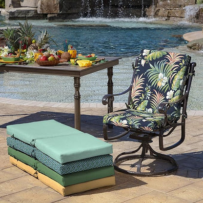 Arden 4-Pack Outdoor Patio Dining Chair Cushion, 20x44, Rain-Proof Seat Pad, Fade-Resistant Outdoor Cushion Simone Blue Tropical