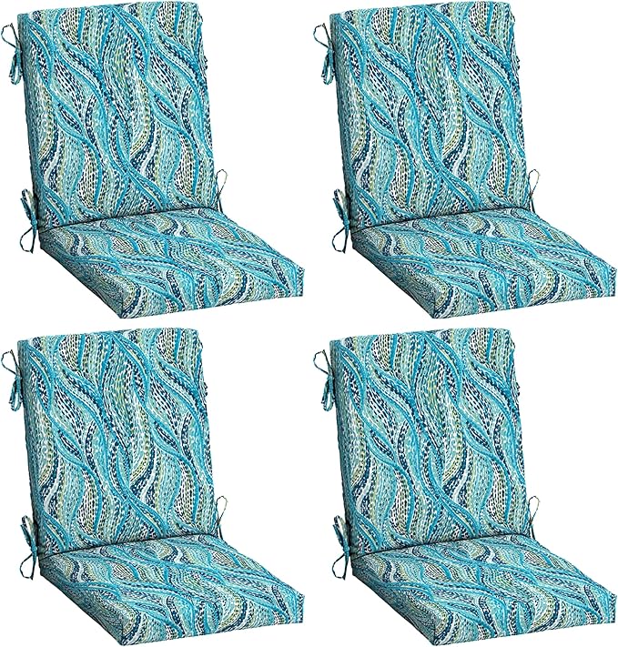 Arden 4-Pack Outdoor Patio Dining Chair Cushion, 20x44, Rain-Proof Seat Pad, Fade-Resistant Outdoor Cushion Teal Ariel