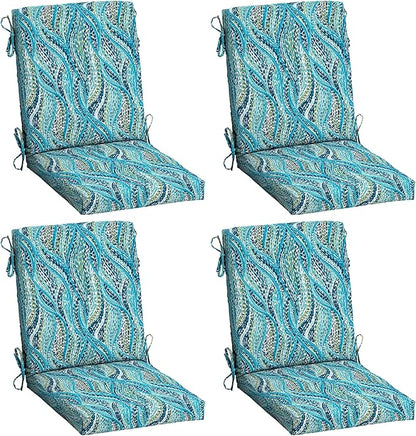 Arden 4-Pack Outdoor Patio Dining Chair Cushion, 20x44, Rain-Proof Seat Pad, Fade-Resistant Outdoor Cushion Teal Ariel