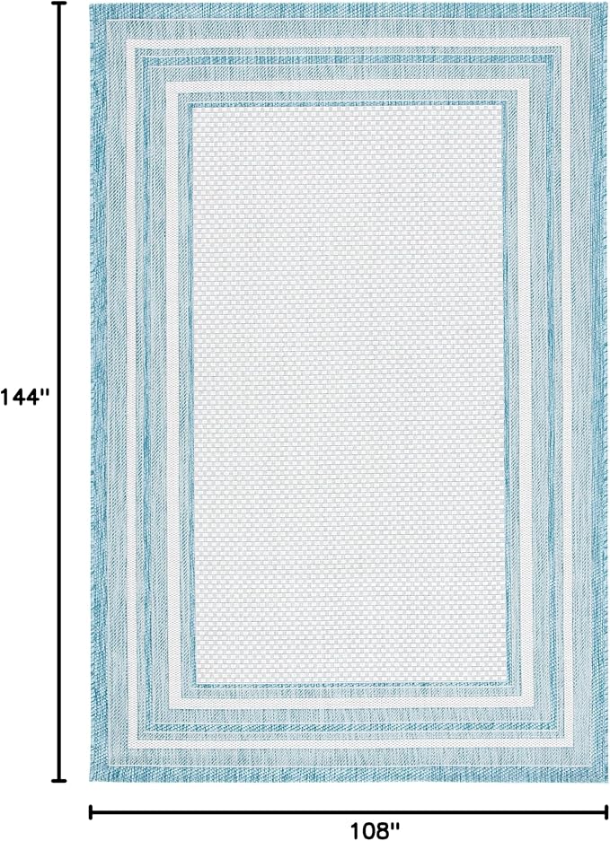 SAFAVIEH Courtyard Collection 9' x 12' Ivory / Aqua CY8475 Indoor/ Outdoor Waterproof Easy-Cleaning Patio Backyard Mudroom Area-Rug