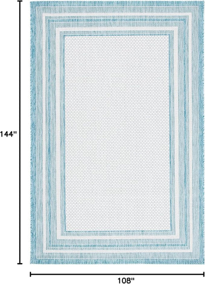 SAFAVIEH Courtyard Collection 9' x 12' Ivory / Aqua CY8475 Indoor/ Outdoor Waterproof Easy-Cleaning Patio Backyard Mudroom Area-Rug