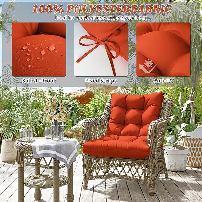 Patio Seat&Back Chair Cushions for Outdoor Furniture，Comfortable Cushions for Rocking/Dining/Lawn Chair-Set of 2