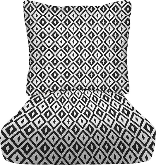 RSH DECOR: Deep Seating Cushion with Pillow Back | 24” x 27” Seat | All-Weather Spun Fabric | Water and Fade-Resistant | Outdoor Chair Cushion Set for Patio Furniture | Black & White Aztec
