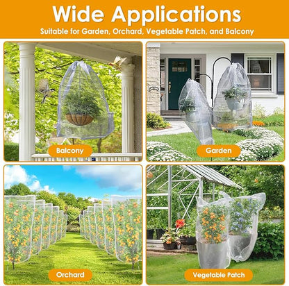 4 Pack Insect Bird Barrier Mesh - Blueberry Bush Netting Cover Insect Bird Netting Tomato Protective Cover with Drawstring Garden Mesh Netting for Vegetables, Fruits, Trees, 3.3Ft x 4.92Ft