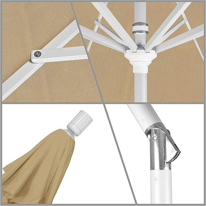 California Umbrella 11Ft Premium Patio Umbrella, Hand-Crank, Tilt-Collar, White Frame, Solution Dyed Beige Fabric