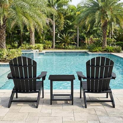 2-Tier Outdoor Side Table with Storage, Weather Resistant Patio End Table, HDPS Small Accent Table for Deck, Garden, Pool, Backyard, Black