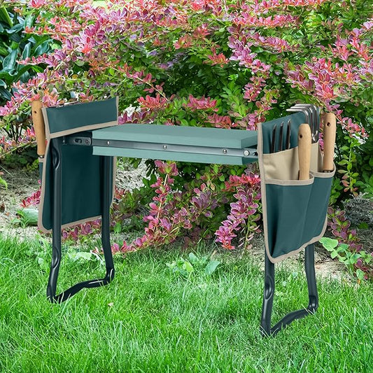 Garden Kneeler and Seat - 2-in-1 Foldable Garden Kneeling Pad and Stool with Removable Pockets for Gardening Tools - Gardening Gifts for Women, Mom, Dad, Seniors or Grandparents by Pure Garden (Green)