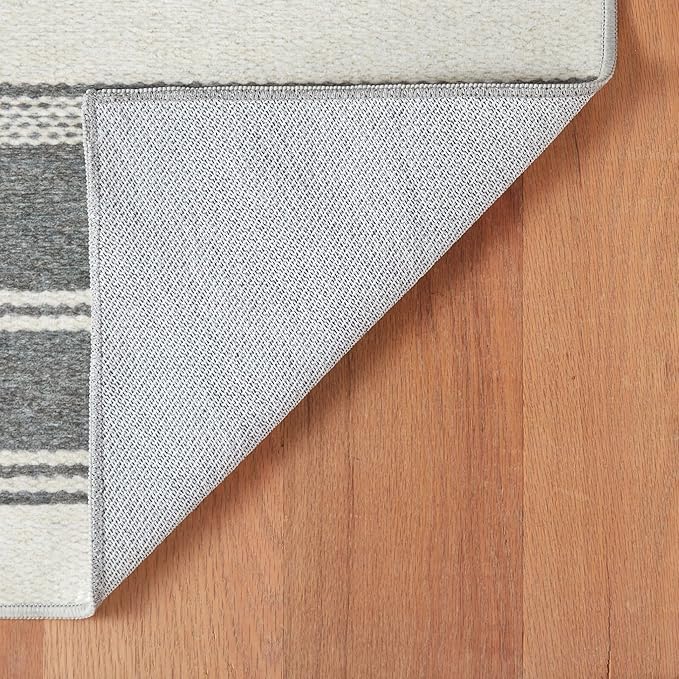 Dash & Albert Bowman Stripe Grey Machine Washable Rug, 6 X 9 Feet, Grey Stripe Pattern
