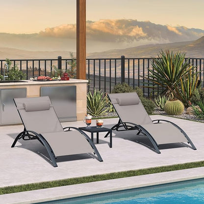 PURPLE LEAF Patio Oversized Chaise Lounge Chair Set with Side Table Pool Adjustable Recliner Chairs for Outside Beach Outdoor Sunbathing Tanning Poolside Lounges, Taupe