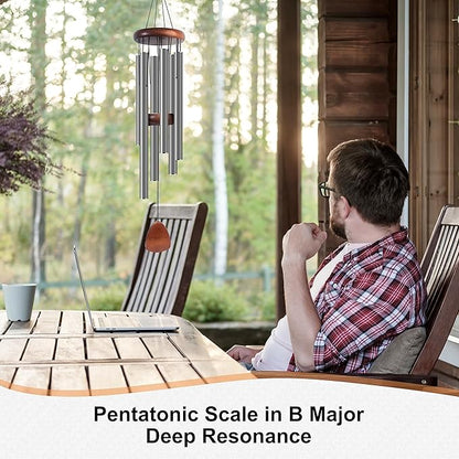Large Aluminium Wind Chimes 37 Inches to Create a Zen Atmosphere Suitable for Outdoor, Garden, Patio Decoration. Classic Wind Chimes with Wind Catcher Suitable as A Gift for Unisex,Silver Grey