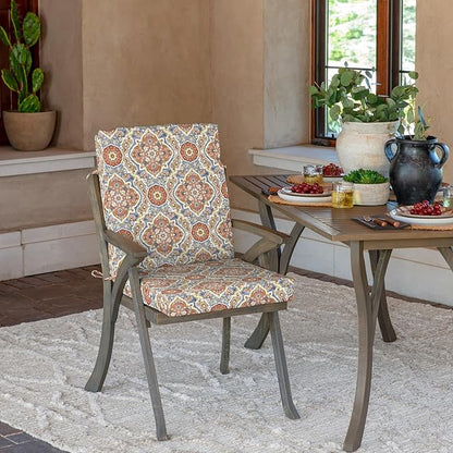 Arden Outdoor Patio Dining Chair Cushion, 20x44, Rain-Proof Seat Pad, Fade-Resistant Outdoor Cushion Global Vintage Medallion