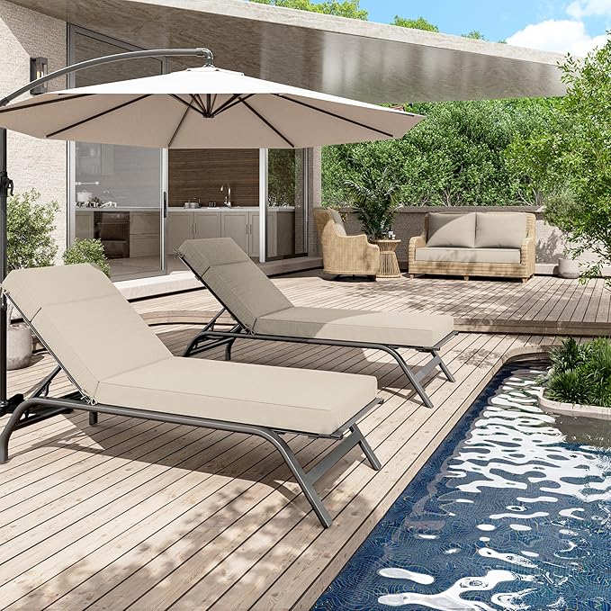 2 Pcs Chaise Lounge Cushions Outdoor, 80" L X 26" W X 4" D Lounge Chair Cushions for Outdoor Furniture, High-Density Foam Patio Chaise Cushion-Waterproof Fade-Resistant ThickPatio lounge chair cushion
