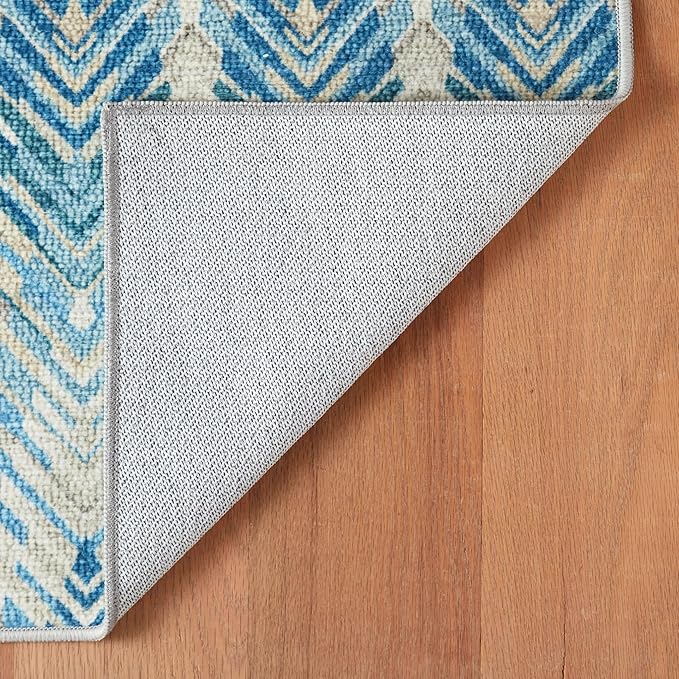 Dash & Albert Seneca Blue Machine Washable Rug, 6 X 9 Feet, Blue Graphic Pattern