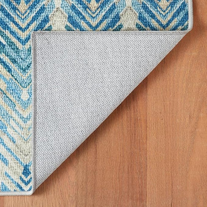 Dash & Albert Seneca Blue Machine Washable Rug, 6 X 9 Feet, Blue Graphic Pattern