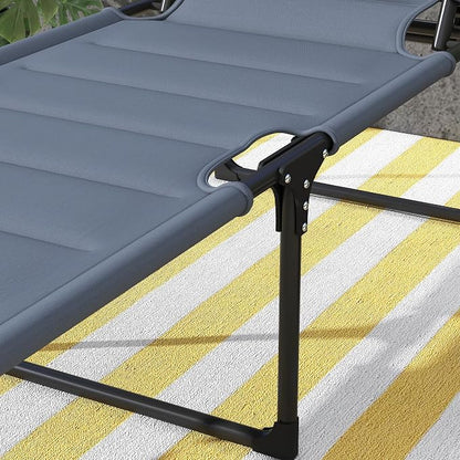 Outsunny Outdoor Lounge Chair, Adjustable Backrest Folding Chaise Lounge, Cushioned Tanning Chair with Sunshade Roof & Pillow Headrest for Beach, Camping, Hiking, Gray