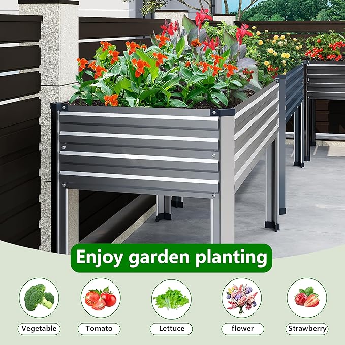 DIIYIV Galvanized Raised Garden Bed with Legs,48×24×30in Elevated Planter Box for Backyard,Outdoor Garden, Patio, Balcony, 350lb Capacity,Silver