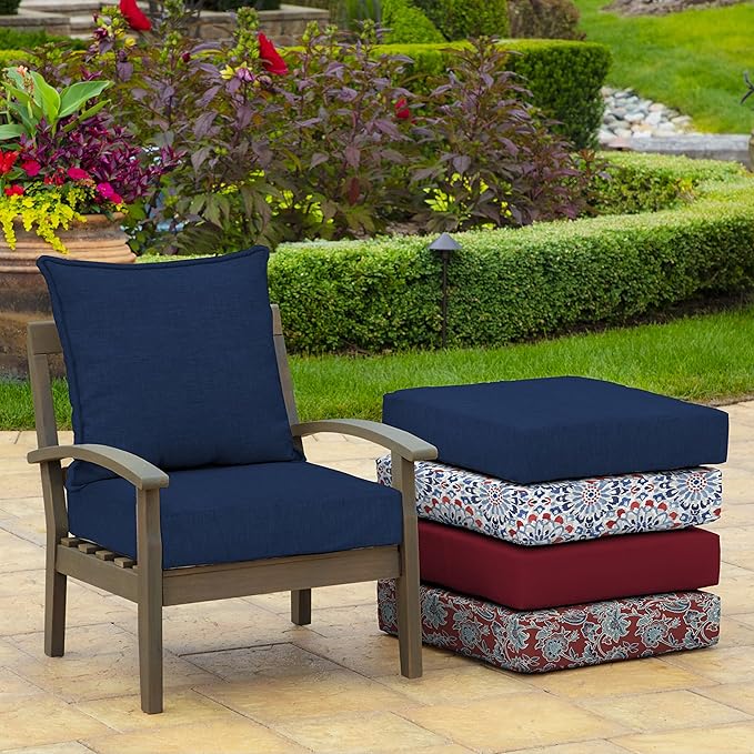 Arden Outdoor Deep Seat Cushion Set (2-Pack), 24 in x 24 in, Weather-Proof, Rain-Proof, Fade Resistant Patio Cushion for Chair, Sofa, and Couch Sapphire Blue Leala