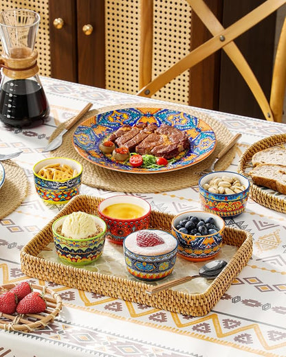 vancasso Ramekins 6 oz Oven Safe, Bohemian Style Creme Brulee Ramekin Set of 6, Porcelain Souffle Dishes Pudding Custard Cups for Baking Ramiken Bowls for Ice Cream