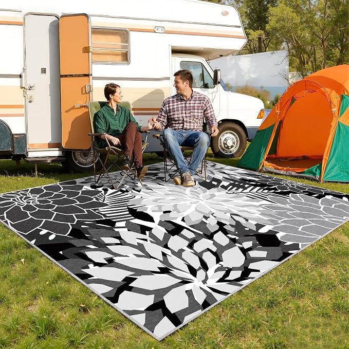 ZonLi Colorful Outdoor Rug 9x12Ft Waterproof Multicolored Indoor Area Rug Washable Outdoor Patio Rugs Tropical Floral Non Slip Outdoor Carpet for Living Room, Pool,Backyard,Deck,Camping