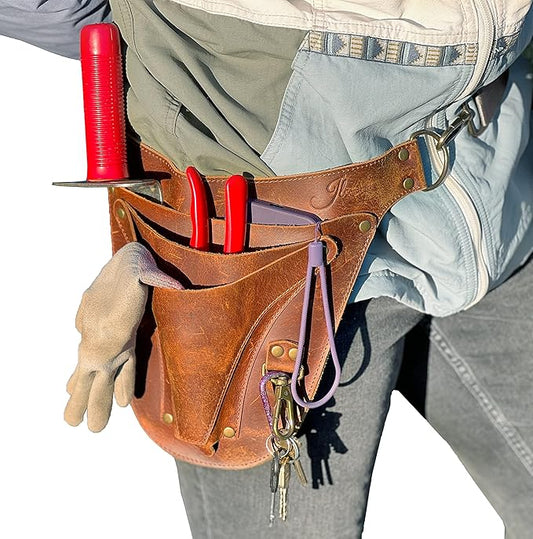Garden Tool Belt, Handmade Premium Leather with Pouches Pockets Holster for Women & Men, Gardeners, Florists, Electrician, Carpenter, Farmer, Landscaper