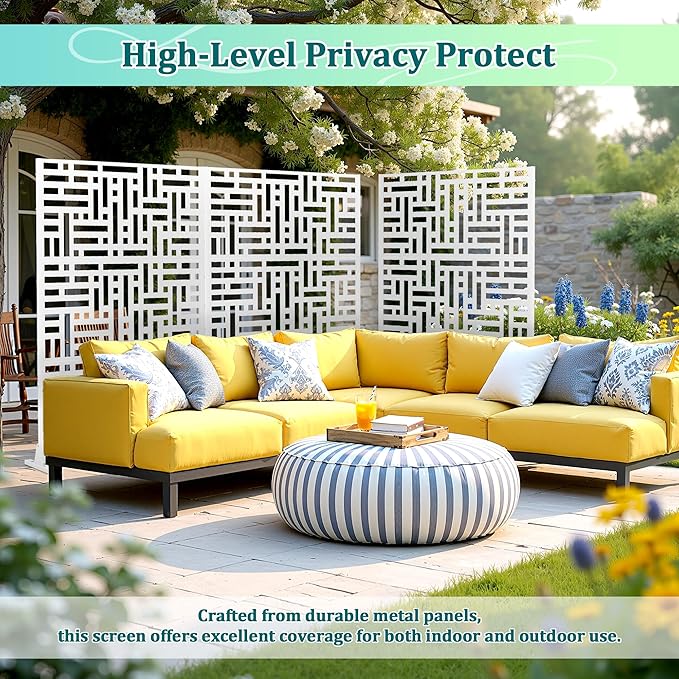 Metal Privacy Screen Outdoor Privacy Screen, Freestanding Fence Panel for Outside, 72''H×47''W, Decorative Screen Panel for Backyard/Patio/Deck