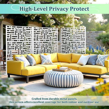 Metal Privacy Screen Outdoor Privacy Screen, Freestanding Fence Panel for Outside, 72''H×47''W, Decorative Screen Panel for Backyard/Patio/Deck