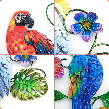 Metal Colorful Parrots Wall Art, 12 Inches Parrot Large Hanging Outside Decoration 3 Pack, Metal Bird Wall Christmas Decoration Gift, Decor Outdoor Decorations for Yard, Garden Ornaments Patio Outside Porch Christmas Decor