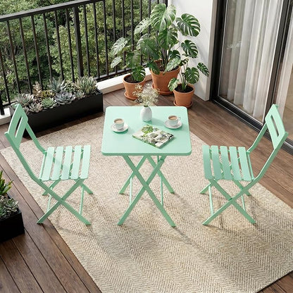 GarveeTech 3-Piece Folding Bistro Set, Heavy Duty Outdoor Patio Furniture with 2 Chairs & 1 Table, Weather-Resistant Steel Frame, No Assembly Required for Garden, Yard, Balcony,Green