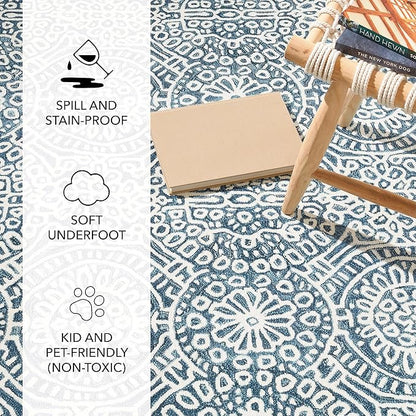 Dash and Albert Temple Ink Machine Washable Area Rug - 2' x 3' Blue - Geometric Accent Rug - Anti-Slip Backing, Lightweight, Machine Washable, High Traffic Areas Kitchen, Mudroom, Laundry Room