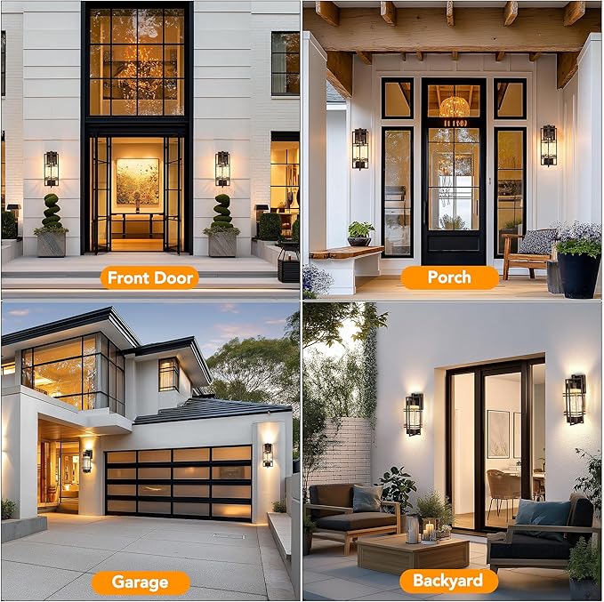 Dusk to Dawn Outdoor Front Porch Light Fixtures Wall Mount Gold-Swept Black,2 Pack Waterproof Wall Sconce Lights, Sensor Exterior Lighting Fixtures for House, Outside Lantern Lamp (Bulb Included)