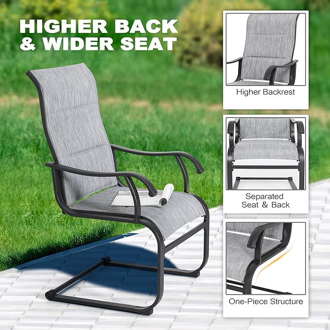 NUU GARDEN 3 Pieces Outdoor Bistro Set, 2 Patio Chairs with 20" Round Patio Table, Textilene Chairs and Iron Side Outdoor Table for Patio, Deck, Garden, Gray and Black