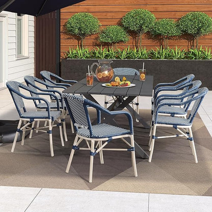 PURPLE LEAF Dining Chair Set of 2 Outdoor French Bistro Chairs Hand-Woven Aluminum Wicker Rattan Armchair for Garden Kitchen Backyard Porch White Print Finish Patio Chairs Deep Blue