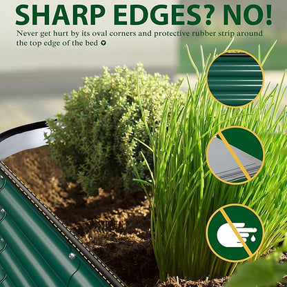 MUPATER 9-in-1 Galvanized Steel Planter Box, 24''H Modular Garden Bed Outdoor with 2 Aluminum Support Rods, 6x3x2FT Raised Garden Bed Kit Oval for Herbs, Vegetables and Flowers, Garden, Green