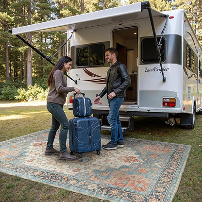 GENIMO Outdoor & Indoor Area Rug 5'x8', Waterproof, Non-Shedding, Easy Cleaning, Boho Mat for Patio, Living Room, Balcony, Dining Room, RV, Deck, Bedroom, Camping, Outside Carpet,Blue Salmon