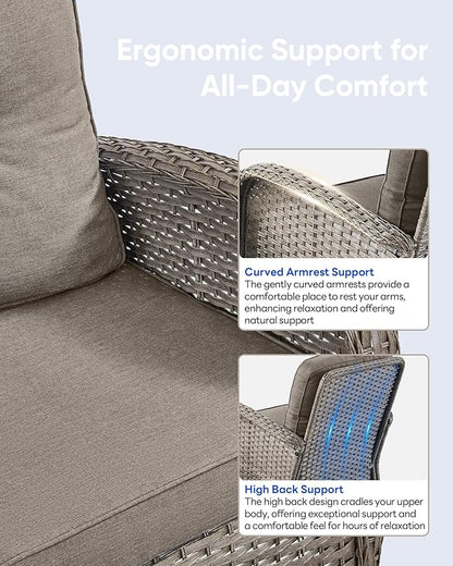 7 Pieces Outdoor Patio Furniture-Swivel Patio Chairs Set of 2 Outdoor Wicker Rattan Sofa Couch with Ottoman Outdoor Conversation Set for Deck Porch Garden Balcony Poolside-Grey/Grey